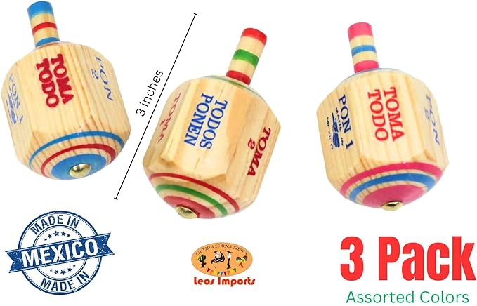 Mexican Toma Todo Party Game Wood Pirinola Spinning Top (3 Pack)