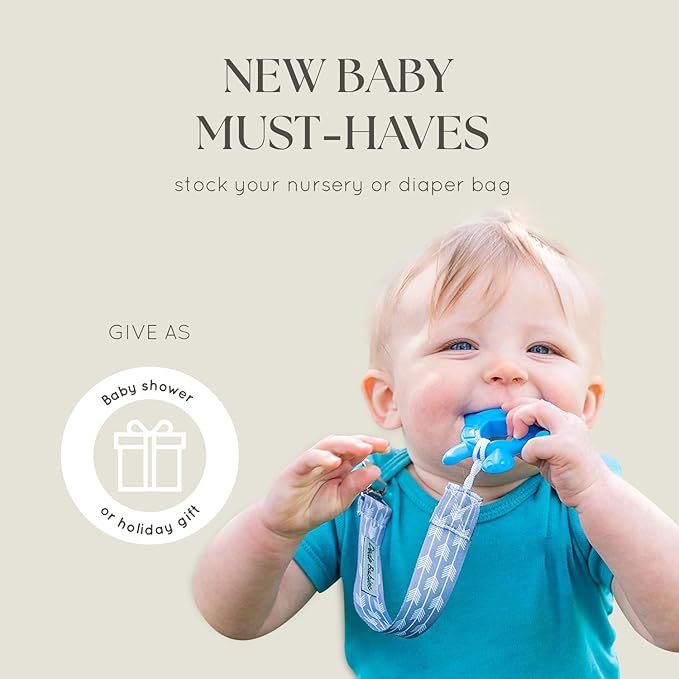 Dodo Babies Pacifier Clip & Teether Toy Set - Universal Pacifier Holder Loop - Silicone Teethers for Baby Teething Toys - 6 Piece Set, Blue & Gray