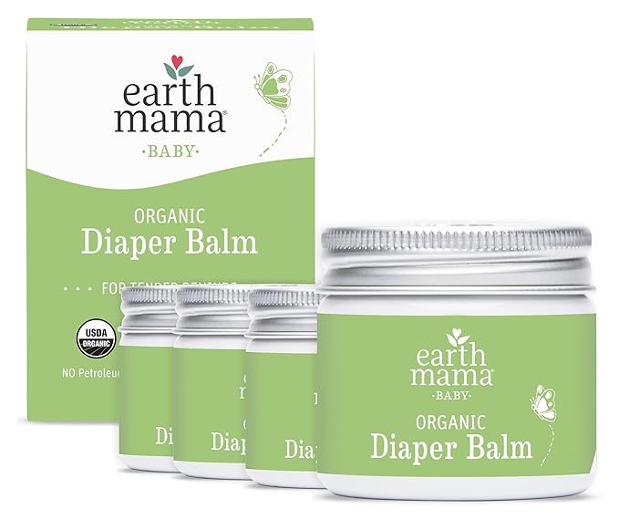 Earth Mama Organic Diaper Balm Multipurpose Baby Ointment | EWG Verified, Petroleum & Fragrance-Free with Calendula for Sensitive Skin, 2-Fluid Ounce (4-Pack)