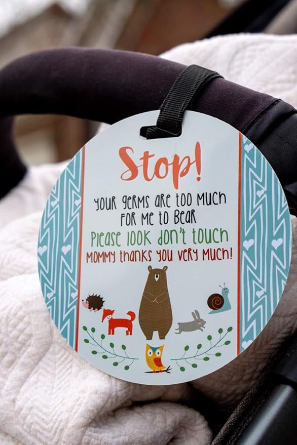 Three Little Tots Two Pack - Woodlands Themed No Touching Baby Car Seat and Stroller Signs - CPSIA Safety Tested