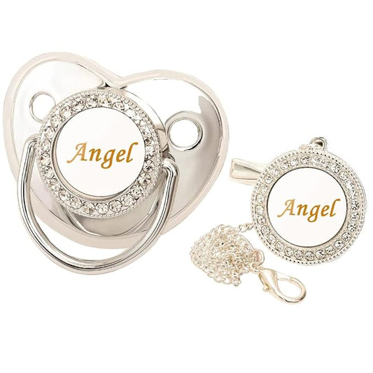 Personalized Pacifier and Pacifier Clip with Name,Bling Pacifier Clip Set with Multiple Patterns Glitter Crystal Luxurious Ideal Gift for Boy Girl Baby Shower Photography Newborns (Silver)