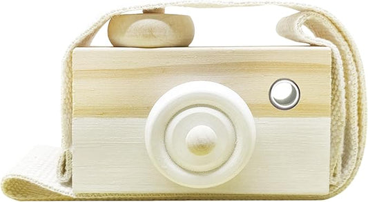 Baby Toy Wooden Mini Camera Toy, Baby Kids Cute Mini Sharpe Toy, Neck Hanging Photographed Props for Baby Toddlers Children Kids' Room Hanging Decor Gift (White)