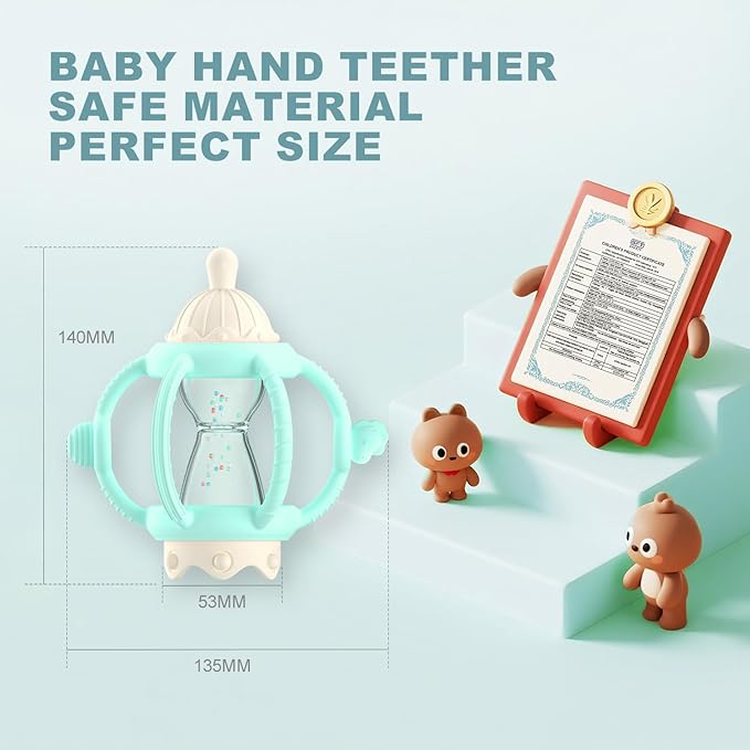 Teething Rattles for Babies 0-6 Months 6-12 months, Silicone Rattle Teether with Pacifier, Baby Montessori Toys 6-18 Months, Infant & Toddler Molar Teething Relief, Boys Girls Essential Gifts (Mint)