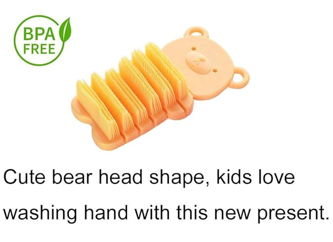 Nail Scrubber Brush Kids, Finger Nails Scrub Scrubbing Cleaning Washing Brushes with Soft Bristle for Baby and Children, Animal Style and 2 Colors Choice (Yellow)