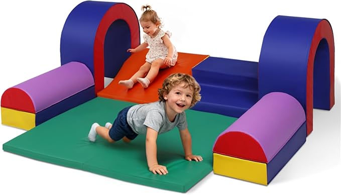 Kinder King Climb and Crawl Activity Play Set, 10-Piece Soft Foam Block for Climbing, Crawling and Sliding, Indoor Climber for Toddlers and Kids, Baby Infant Lightweight Climbing Toys