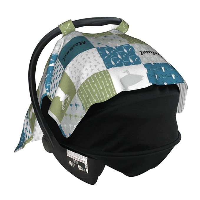 Personalized Deer Duck Woodland Baby Car Seat Canopy for Babies with Name, Custom Car Seat Covers for Girls, Peekaboo Opening Minky Nursing Breastfeeding Cover Infant Car Seat Canopies for Newborn