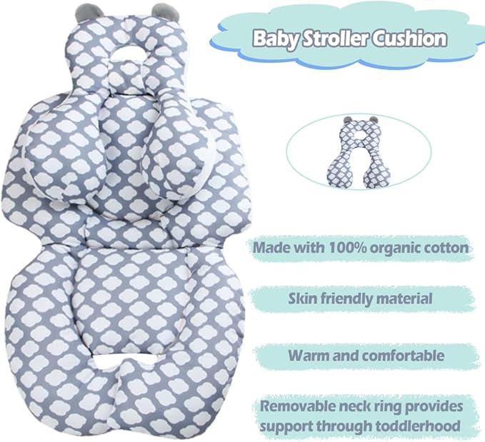 KAKIBLIN Stroller Cushion Toddler Car Seat Insert, Carseat Insert Support for Newborn, Baby Stroller Pillow, Baby Pad Car Seat Neck Support Cushion for Toddler (Cloud)