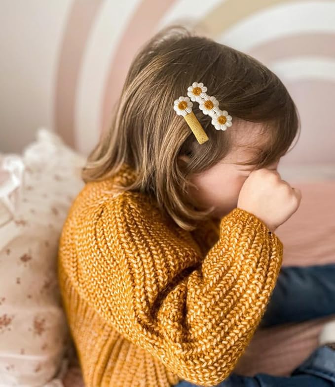 Cherssy 2" Daisy Flowers Hair Clips for Girls, 12 Pcs Cotton Fully Lined Alligator Clips, Non Slip Floral Baby Barrettes Hair Pins for Infant Toddler Kid School Girls' Gift