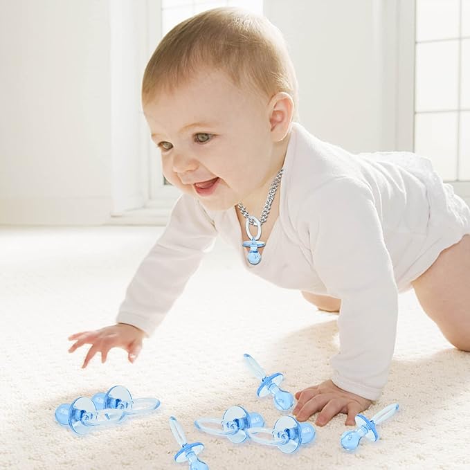 100 Pieces 2.75 Inch Plastic Pacifier for Baby Shower, Baby Shower Pacifier for Gender Reveal Party Decoration DIY Birthday Party Gift (Blue)
