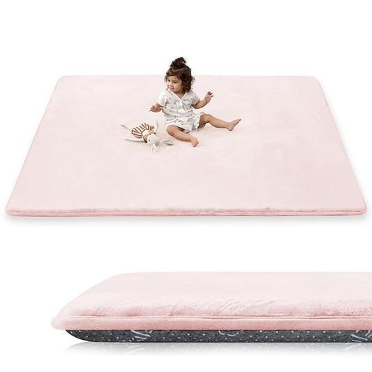 1.5" Thick Baby Play Mat for Floor, 59x79 Playpen Mat, Pro Soft Flannel Foam Mats Toddler Infant Kids Crawling for Nursery Rug Playroom Living Room Waterproof Easy Care Non-Slip (Baby Pink)