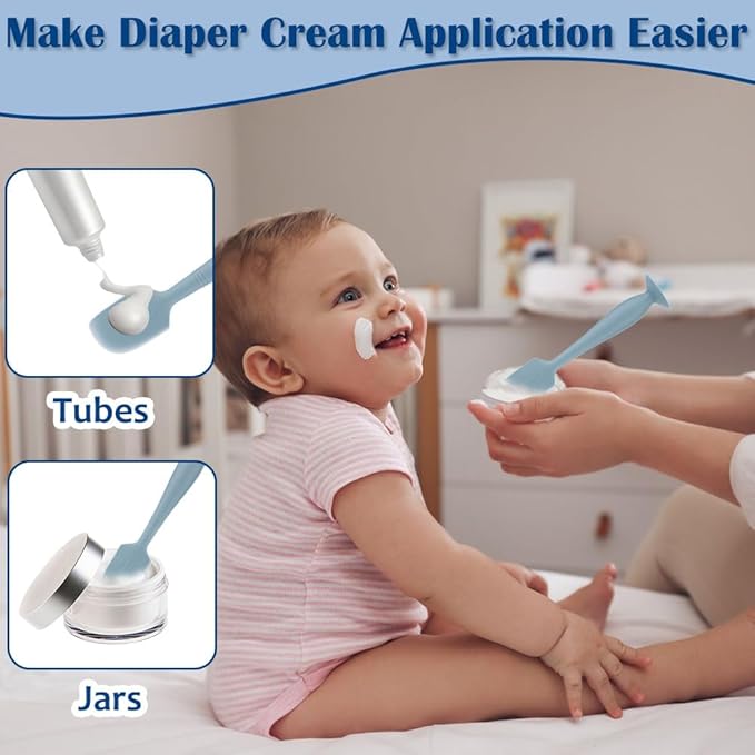 Baby Diaper Cream Spatula,2 Pack Silicone Diaper Cream Applicator Baby Butt Paste Spatula Diaper Cream Brush for Newborn Baby, 1 x Large Size,1 x Small Size (Blue)
