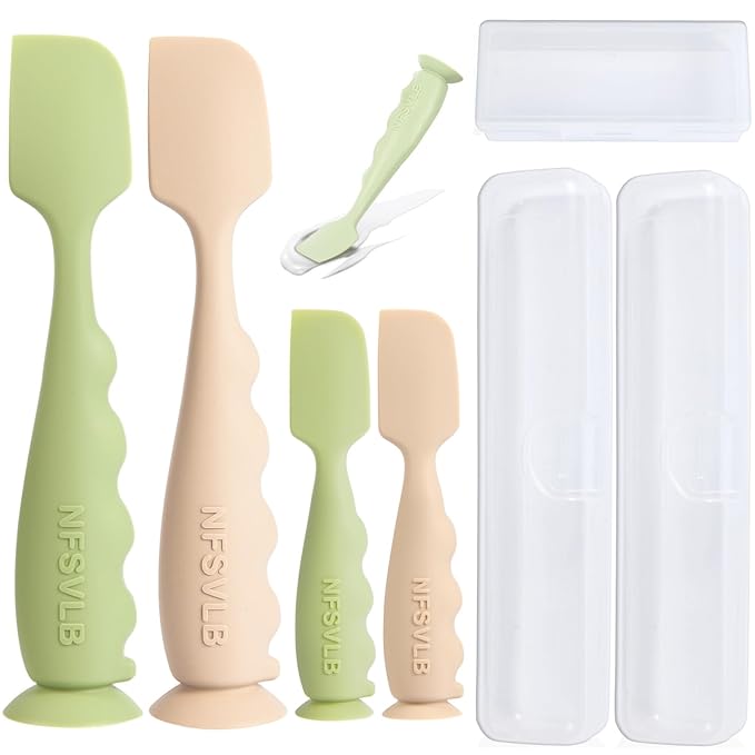 Diaper Cream Spatula with Case,2 Large 2 Mini Butt Paste Spatula with 3 Travel Case,Soft Baby Butt spatula Diaper Cream Applicator diaper Rash spatula Bum spatulas Brush (Green-White)