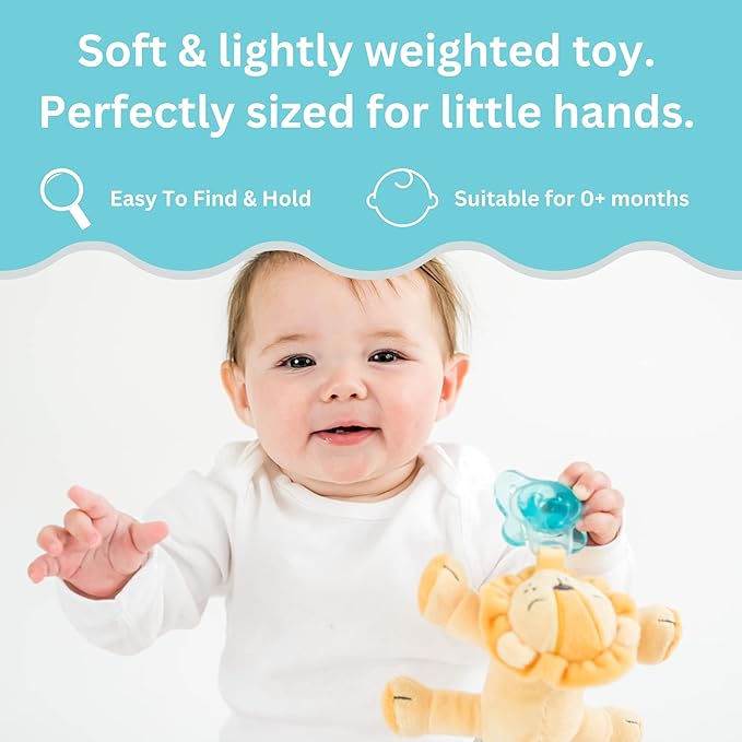 PaciBuddy Lion Pacifier Holder - Plush Toy Includes Detachable Pacifier - Adapts to Name Brand Pacifiers - Baby Gift Suitable for All Ages - Infant Binky, Soother, Paci, Plush Baby Toy