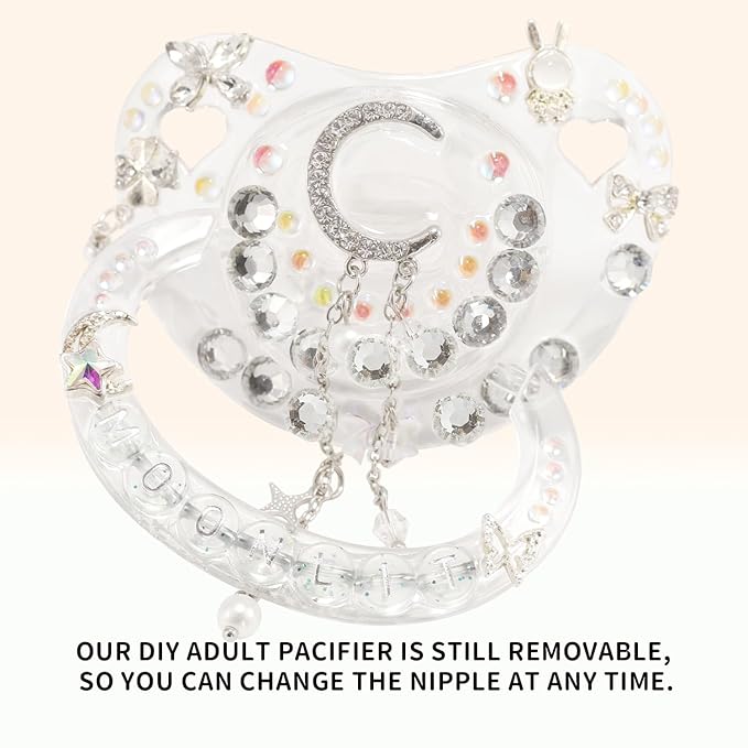 CutiePlusU Adult Sized Pacifier Dummy Crystal DIY Handmade-White
