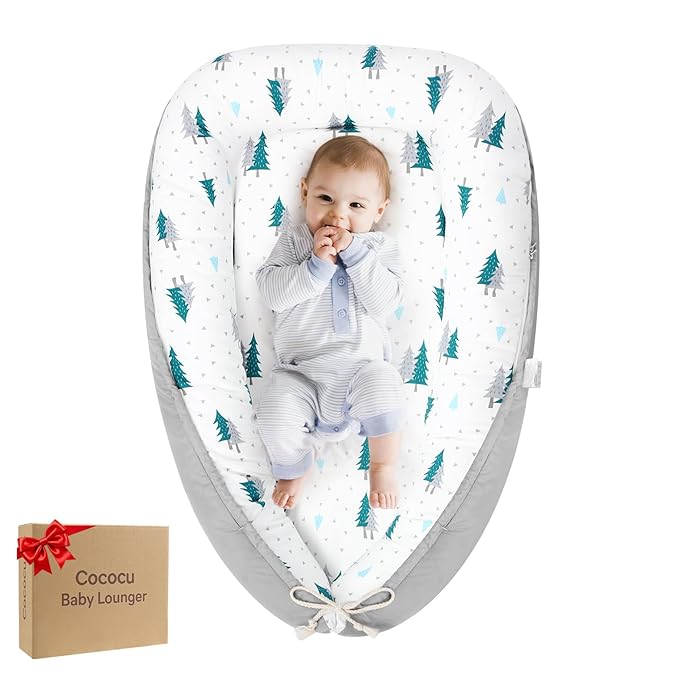 Baby Lounger for Newborn,0-12 Months,Soft Infant Lounger Pillow for Home and Travel, Baby Protable Nest Lounger with Cover,Multi-Use Baby Lounger for Supervised Play&Tummy Time(Tree)