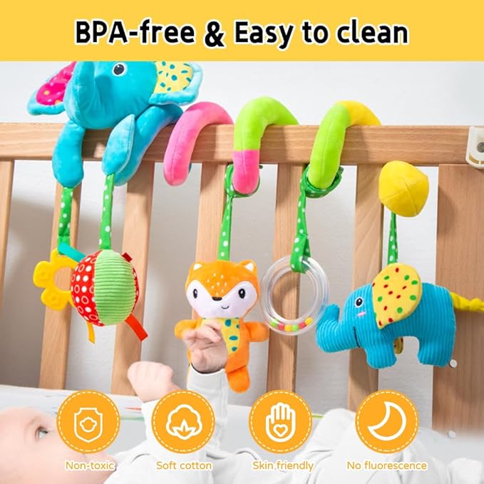 willway Car Seat Toys, Infant Spiral Plush Hanging Toys for Car Seat Stroller Crib Bassinet Mobile with BB Squeaker Rattles, Baby Toy for 0 3 6 12 Months