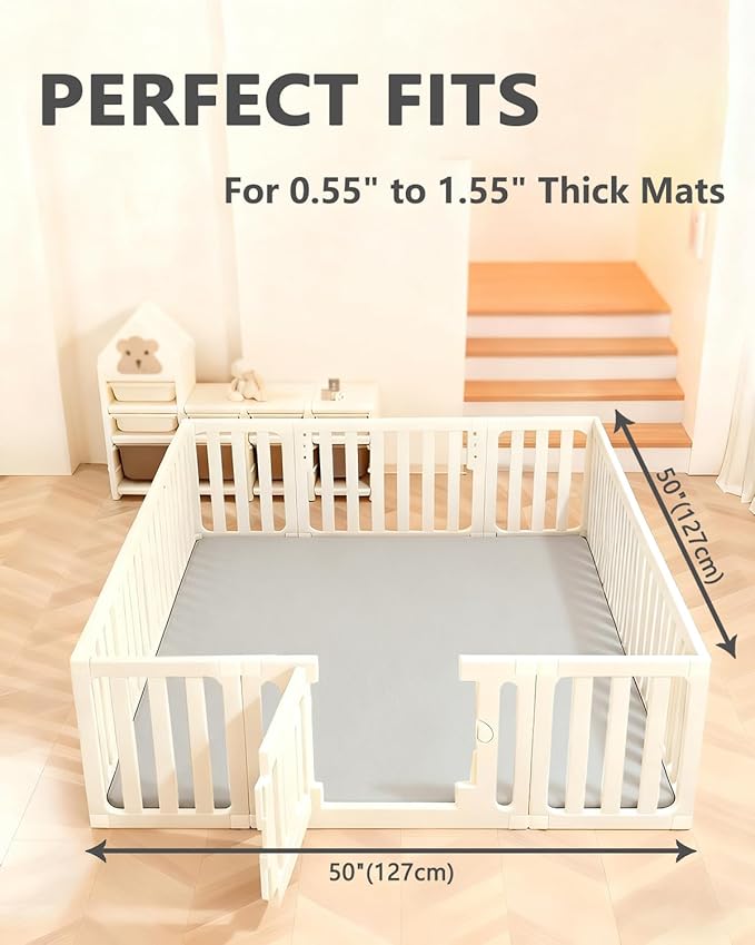 Vegan Leather Baby Play Mat Cover, 50x50 Inch, Waterproof Stylish and Just Wipe-Clean Playmat for Baby Play on Floor (Gray)