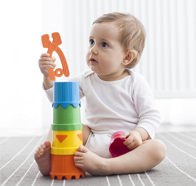 Chuya Baby Teether Toys, Chew Toy, Baby Teething Toys Teething Relief for Infant Toddlers, Hammer Wrench Easy to Hold Silicone BPA-Free (4 Pack)
