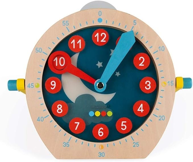 Janod Learn to Tell Time - Wooden Educational Teaching Clock - Ages 5+ - J05076