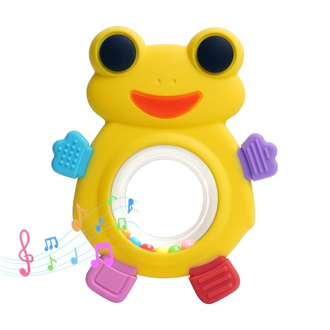 Baby Teething Rings Toys,Over Sized of A Frog Infant Toys Relief Teethers for Babies 3-6-12-18 Months,Sensory Toys Rattle Teether Silicone Teether Relief Chew Soothing,BPA Free