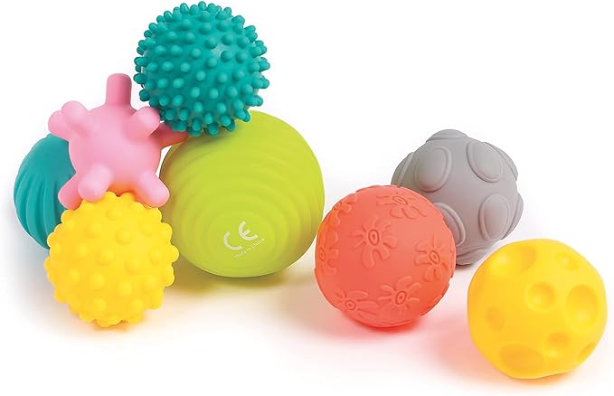 Set of 8 Awakening Balls | Ludi | Assorted Sensory Stimulation Balls | Different Shapes and Colours | Soft Plastic | from 6 Months