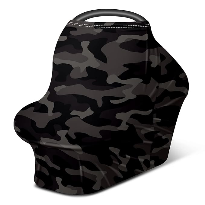 Baby Car Seat Stroller Covers Black and Grey Camouflage Nursing Cover Breastfeeding Scarf Soft Breathable Stretchy Coverage Carseat Canopy Cover for Boys and Girls Soft Breathable Multi Use