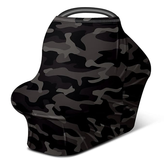 Baby Car Seat Stroller Covers Black and Grey Camouflage Nursing Cover Breastfeeding Scarf Soft Breathable Stretchy Coverage Carseat Canopy Cover for Boys and Girls Soft Breathable Multi Use