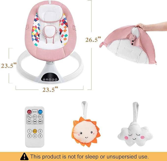 Soobaby Baby Swing for Infants,Electric Swing for Babies,Portable Swing for Baby Boy Girl,Remote Control Indoor Baby Rocker with 5 Sway Speeds,Music and Bluetooth,Light Pink