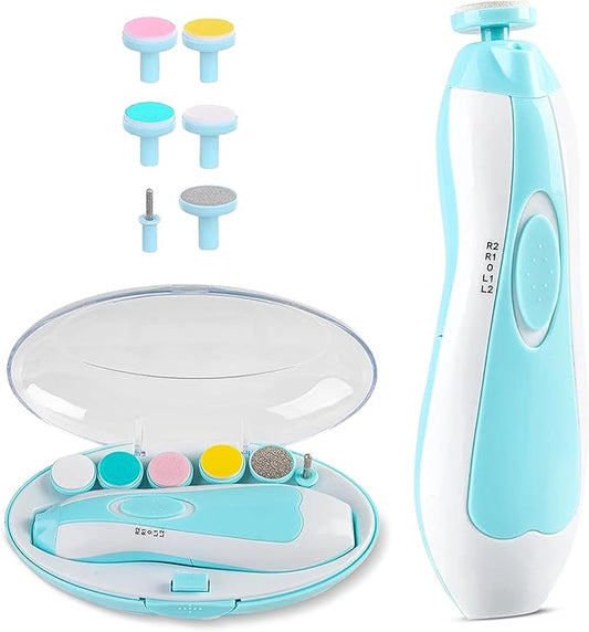 6 in 1 Baby Nail Clippers & File Kit - Nail Trimmer Electric with LED Light & 6 Replaceable Grinding Heads for Safe & Easy Finger & Toe Nail Care & Polish of Babies, Infants, Toddlers, Kids & Newborn