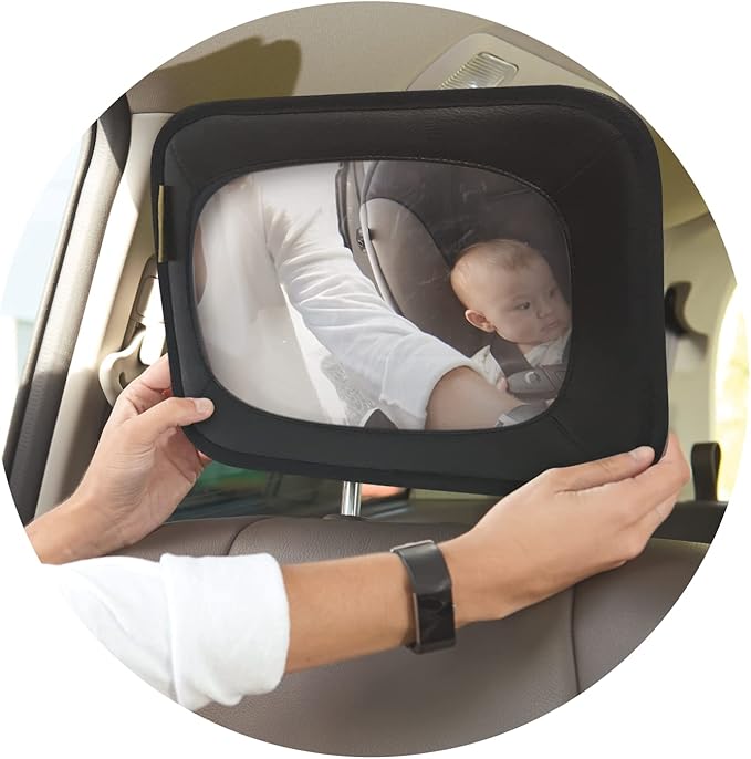 Nuby Shatterproof Rear Facing Backseat Baby Mirror, Black