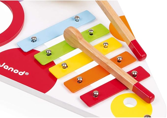 Janod Confetti Wood Musical Table - Includes 3 Instruments - Ages 12 Months+ - J07634