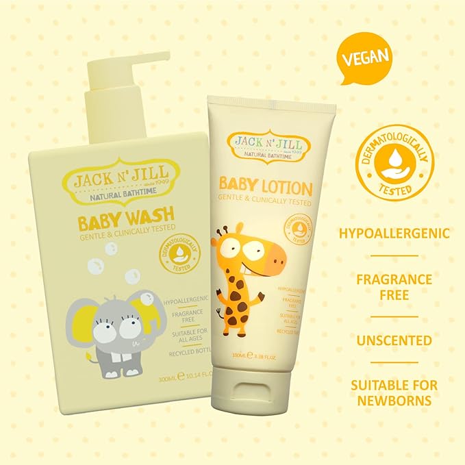 Jack N' Jill Natural Bathtime Baby Lotion - Fragrance Free Baby Lotion, Hypoallergenic, Dermatologically Tested, Unscented Body Lotion, Baby Lotion for Newborns, Vegan - 100 mL (Pack of 1)