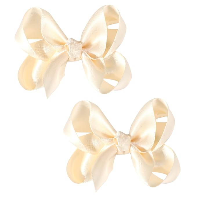 3 Inch Satin Bow for Little Girls - 2 Pcs (Ivory)