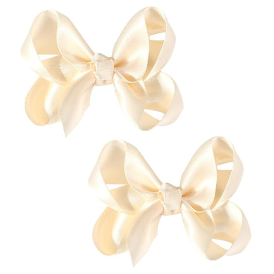 3 Inch Satin Bow for Little Girls - 2 Pcs (Ivory)