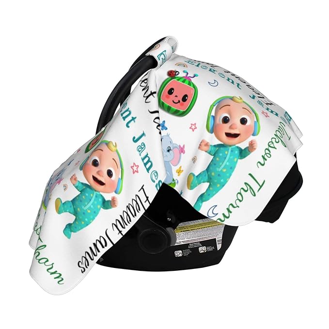 Personalized Baby Name Car Seat Covers for Girls, Nursing Custom Elephant Carseat Canopy for Babies Boy Winter Breastfeeding Cover Car Seat Canopies for Newborn Infant Toddler