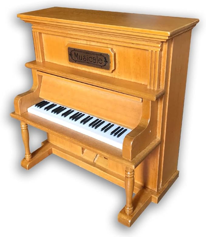 BinkeGG Play (Waltz of The Flowers) Brown Wooden Upright Piano Wind up Music Box with Sankyo Musical Movement (65 Tunes Option)