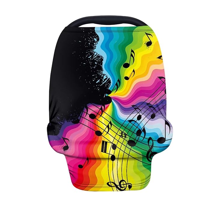 Forchrinse Colorful Music Note Car Seat Canopy for Boys Girls Infant Nursing Cover Breastfeeding Cover Multi Use Cover for Shopping Cart/High Chair/Stroller