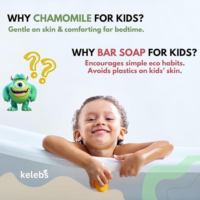 KELEBS Hypoallergenic Kids Soap Bar 5-Pack | Organic & Gentle Chamomile Body Wash for Children | Natural Ingredients | Fun Bath Time