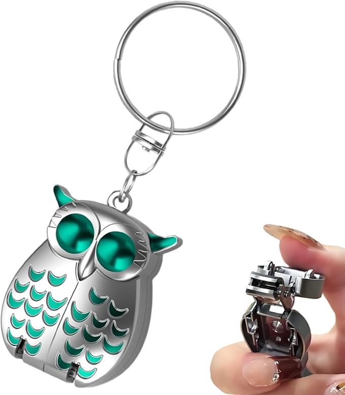 Portable Owl Keychains Nail Clippers, 2025 New 2-in-1 Foldable Owl Nail Clippe with File, German Professional Stainless Steel Small