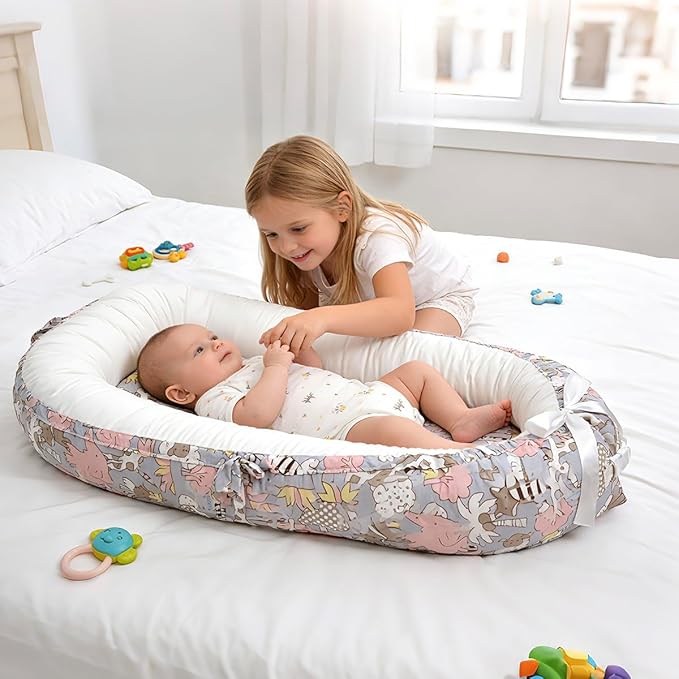 Baby Support Cushion | Organic Cotton Infant Support Cushion | Reversible, Adjustable & Portable Floor Cushion | Soft, Breathable, Washable Cover