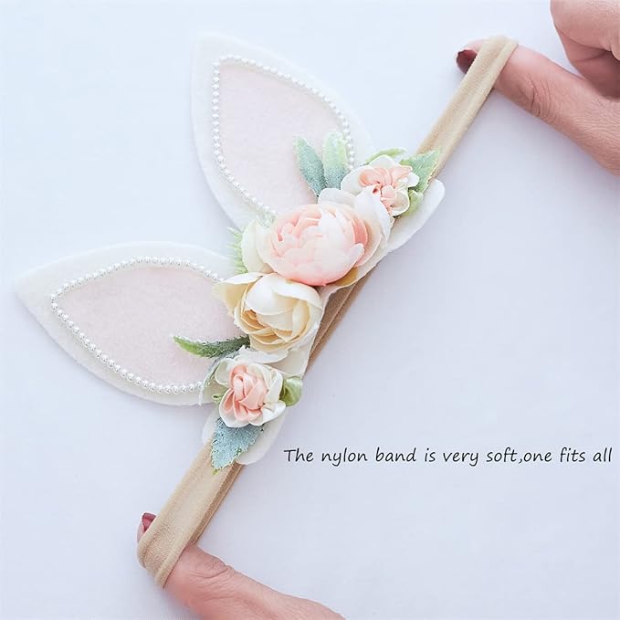 Baby Girl Floral Easter Bunny Nylon Headband Flower Elastic Hairband Bows Wraps For Newborn Infant Toddler Hair Accessories (RTA001)