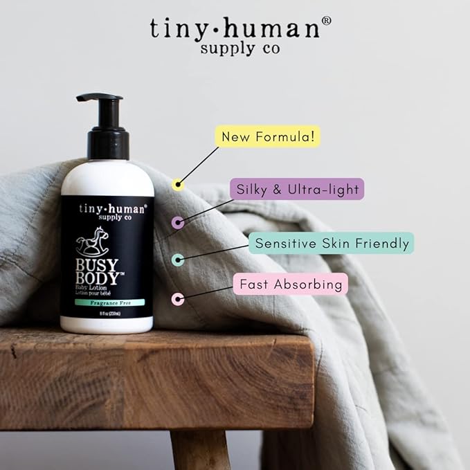 Tiny Human Supply Co Busy Body Baby Lotion 8oz, 2 Pack, Classic Baby, Natural Ingredients, No Added Dyes, Parabens or Phthalates