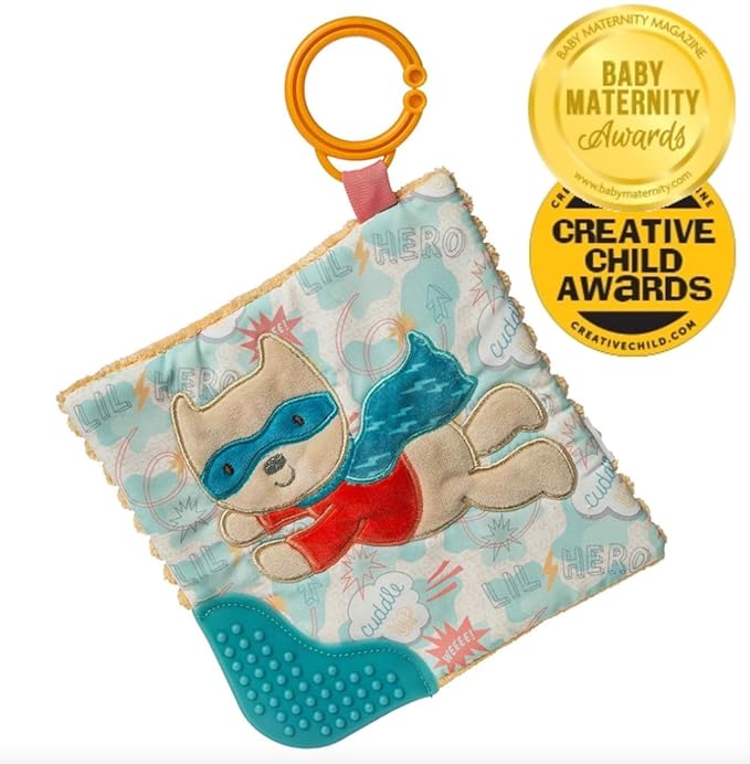 Mary Meyer Crinkle Teether Toy with Baby Paper and Squeaker, 6 x 6-Inches, Lil' Hero