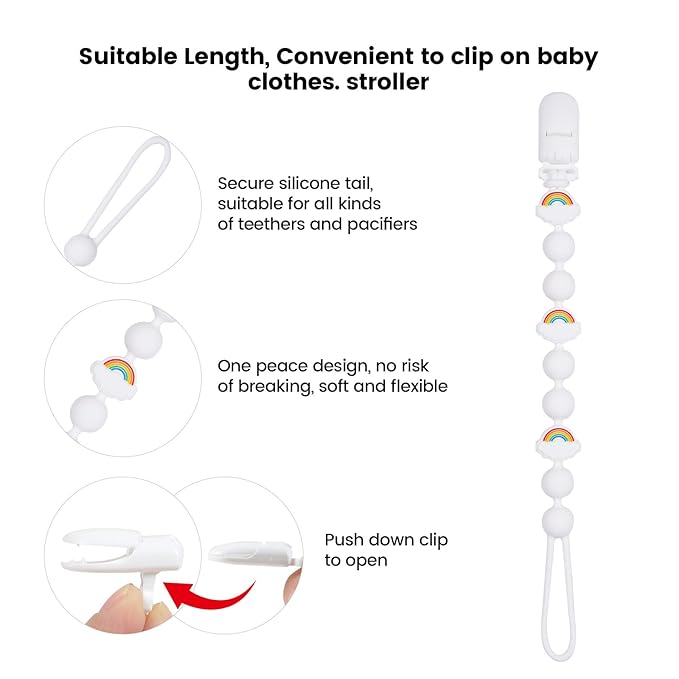 Cute Animal Baby Food Grade Silicone Teether Toy with One Piece Design Pacifier Clip Holder,Teething Pain Relief Toys Gift Set for 3 Months+ Boys and Girls,Freezer Safe,BPA Free (Rainbow)