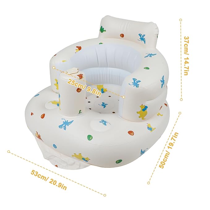 EKEPE Inflatable Baby Chair with Built in Pump for Babies 3 Months & Up, Baby Floor Seats for Sitting Up, Blow Up Baby Seats for Infants - Dinosaur