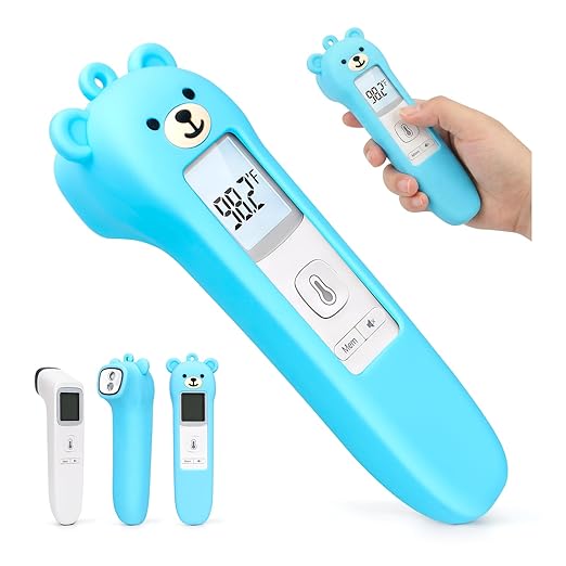 Bear Silicone Case Compatible with GoodBaby Thermometer for Adults and Kids, Cute Cartoon Thermometer Protective Case, Help Restless Baby Temperature, for Travel, Home and Outdoor (Blue)