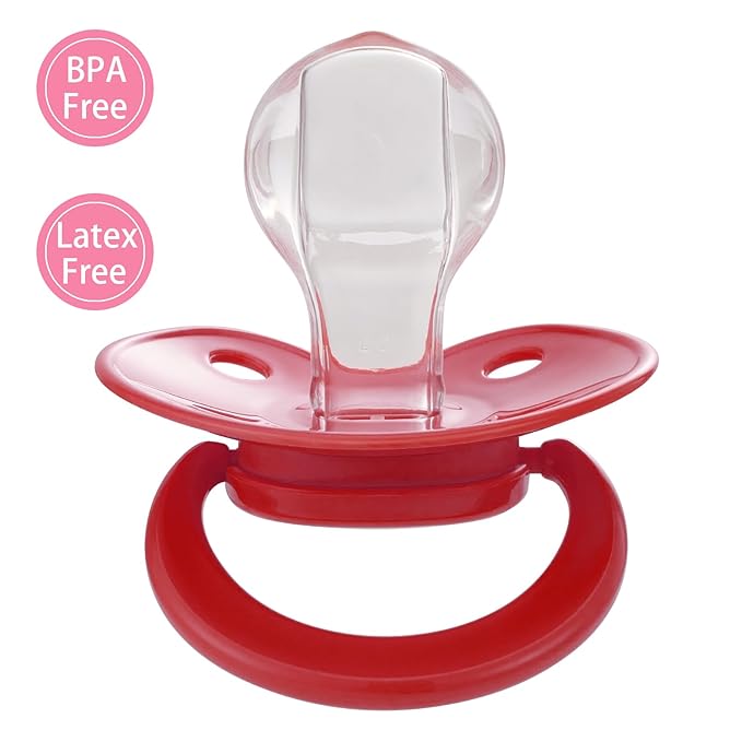 Adult Sized Pacifier Bigshield : Replacement Silicone Paci Big Teat for Anxiety Release - Orthodontic Binky Taken Apart and Re-Assembled Red