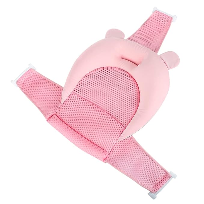 Baby Flotation Bath Cushion Infant Bath Seat Support Net Newborn Bathtub Mesh Pad with Pillow Baby Shower Lie Seat Toddler Bathing Shower Breathable Mat for 0-24 Months