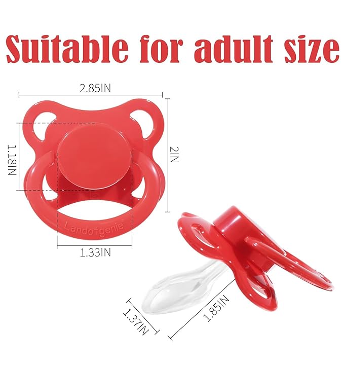 Landofgenie Large Shield Adult Size Pacifiers Set Moon Shaped Cutie Pacifier 3 Pack - Red+Orange+Pink