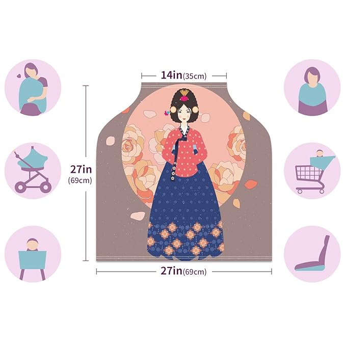 Baby Car Seat Stroller Covers Lady in Hanbok Traditional Korean Women Nursing Cover Breastfeeding Scarf Soft Breathable Stretchy Coverage Carseat Canopy Cover for Boys and Girls Multi Use Baby